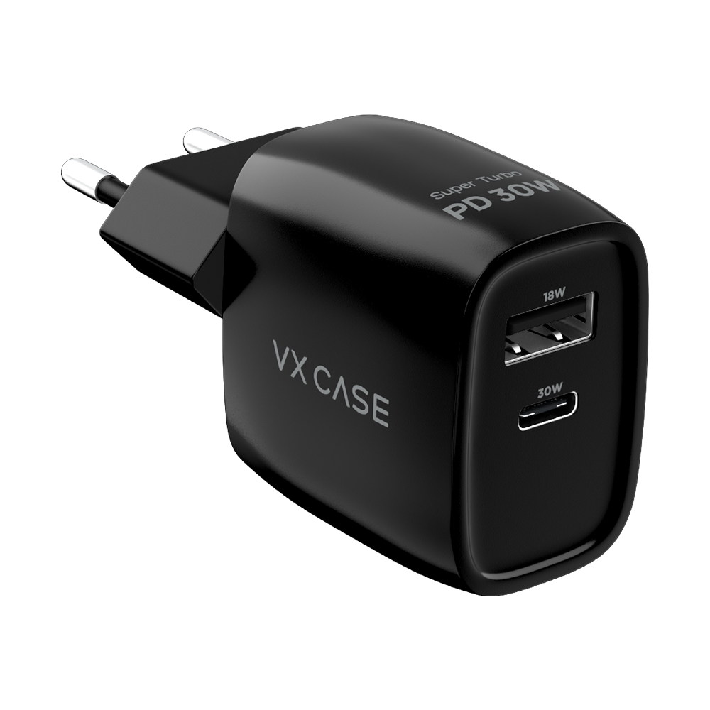 Carregador Turbo PD 30W com 1 porta USB e 1 Tipo-C - Mini Boost VX Case