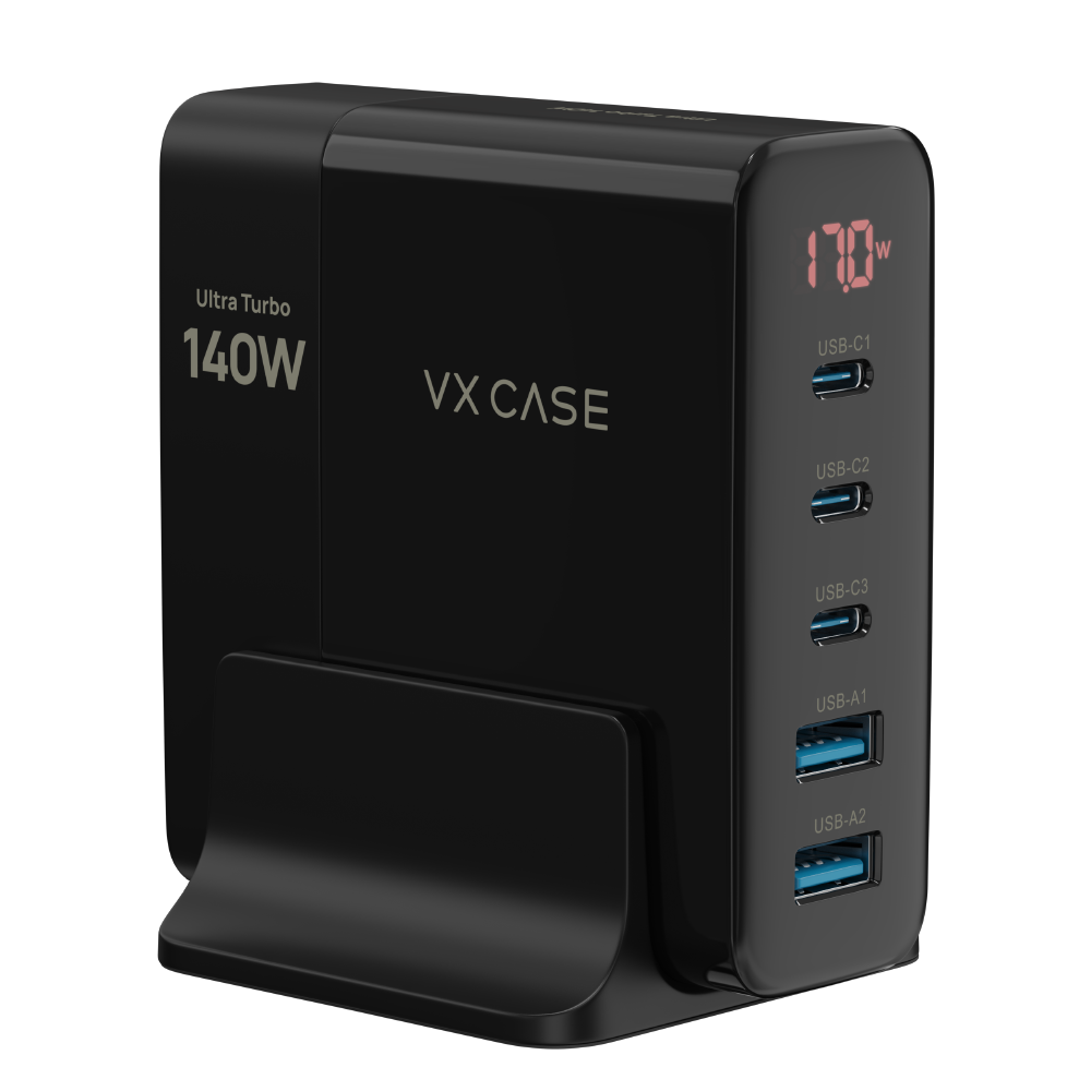 Carregador 5 em 1 Ultra Turbo 140W 3 USB-C e 2 USB-A Powerfull VX Case