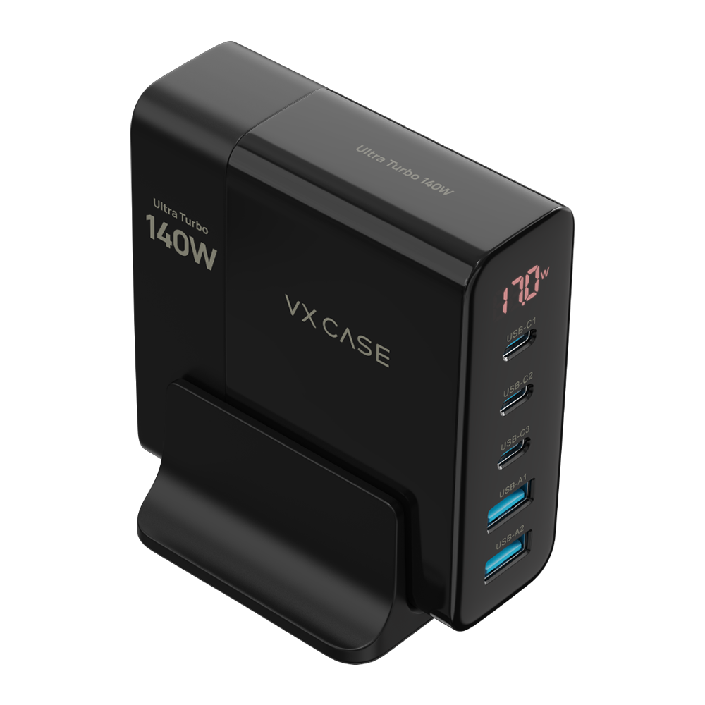 Carregador 5 em 1 Ultra Turbo 140W 3 USB-C e 2 USB-A Powerfull VX Case