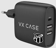 Carregador Turbo 32W com 2 USB e 1 Tipo-C Preto Fosco - Ceará