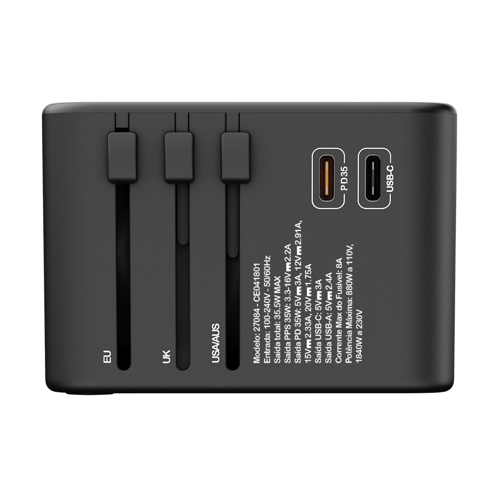 Adaptador Universal de Tomadas 3 USB e 2 Type-C - Santa Cruz