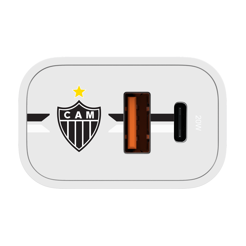 Carregador Turbo 1 USB 1 Tipo-C 20W Branco - Atlético Mineiro
