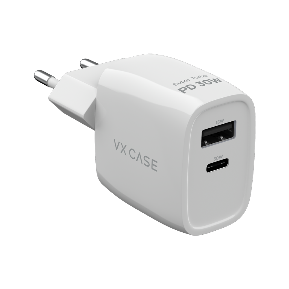 Carregador Turbo PD 30W com 1 porta USB e 1 Tipo-C - Mini Boost VX Case