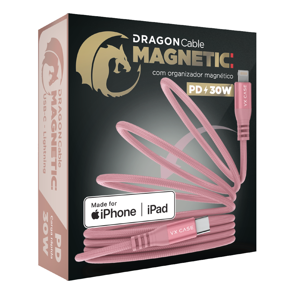 Cabo Magnético Dragon USB-C Tipo C para Lightning 30W - Rosê