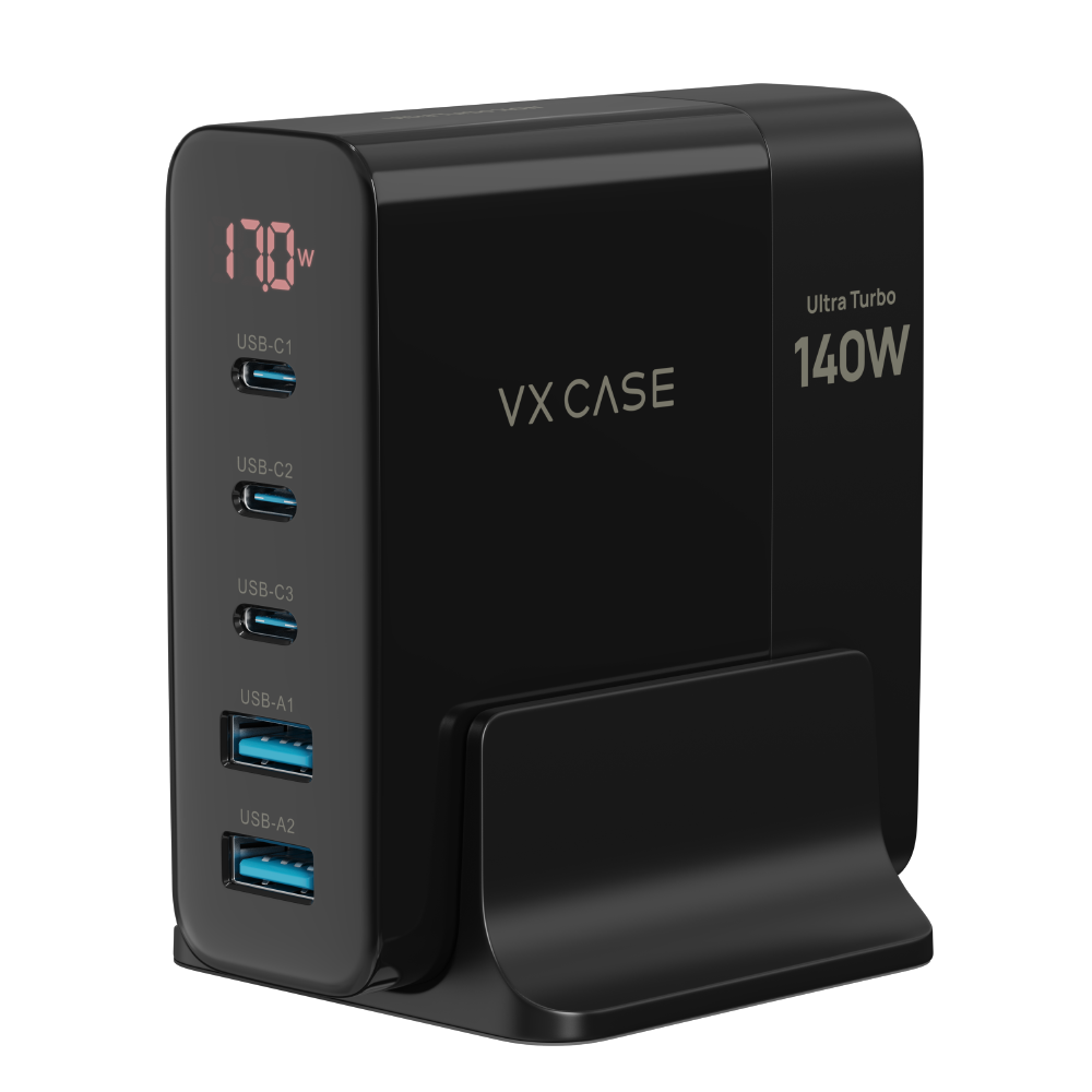 Carregador 5 em 1 Ultra Turbo 140W  3 USB-C e 2 USB-A Powerfull VX Case
