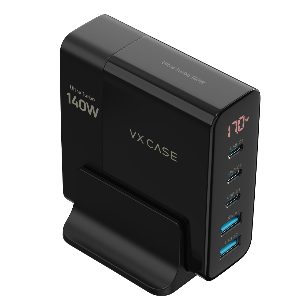 Carregador 5 em 1 Ultra Turbo 140W  3 USB-C e 2 USB-A Powerfull VX Case