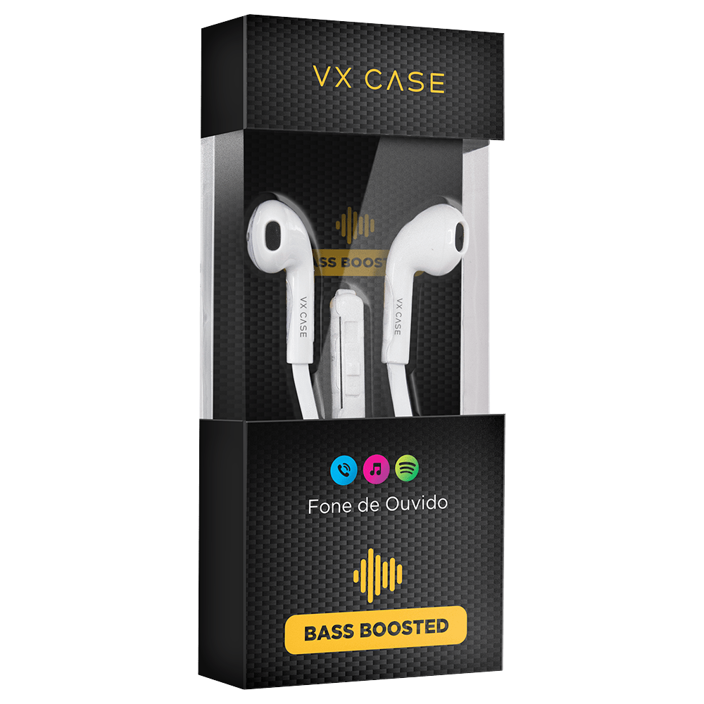 Fones de Ouvido P2 Stereo Super Bass VX Case Branco