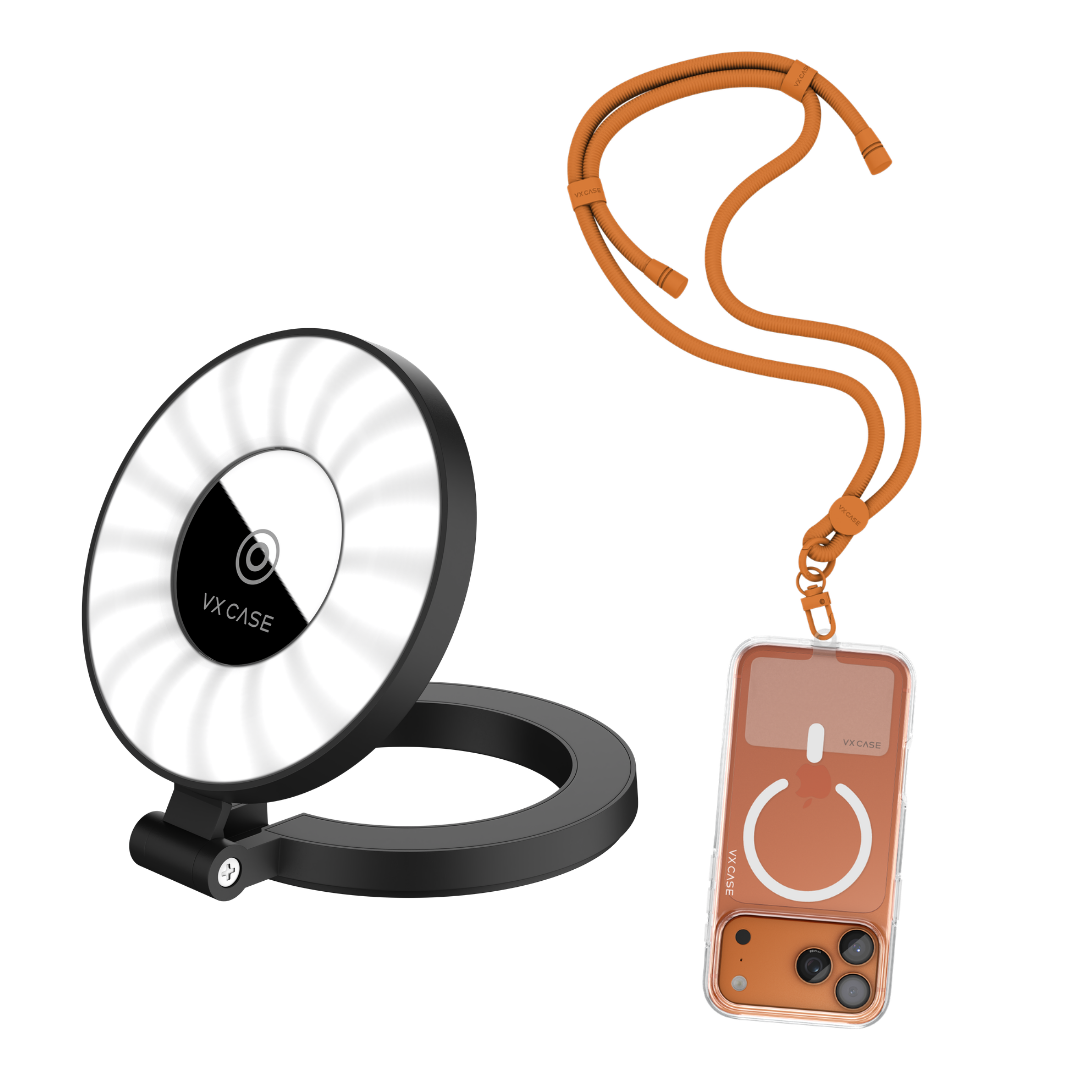 Kit Câmera Sempre Pronta: Flash Magnético + Cordão de Pescoço Para Celular