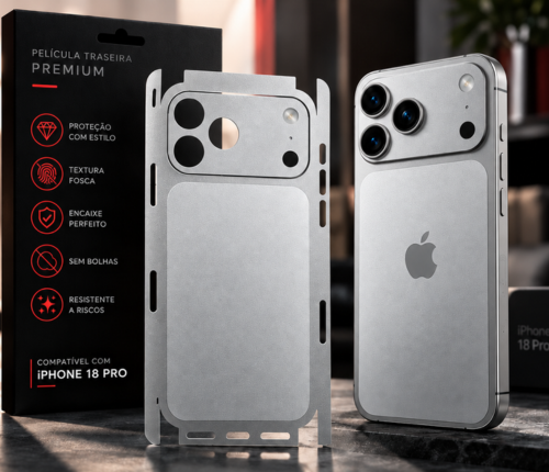 Película Adesiva Prata para iPhone 18 17 16 15 14 13 12 Pro