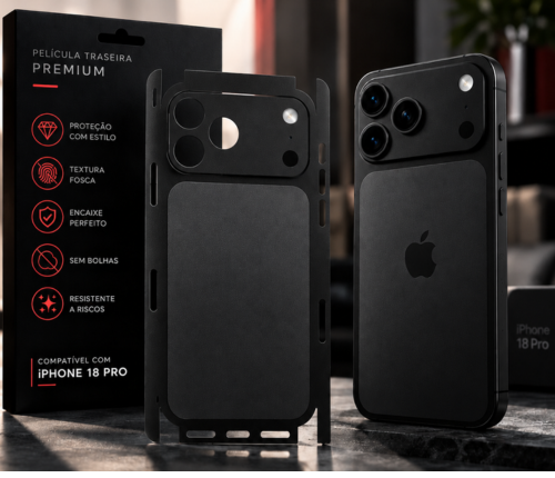 Película Adesiva Preto para iPhone 18 17 16 15 14 13 12 Pro